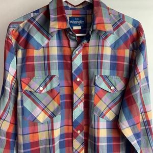 Vintage Wrangler Western Shirt Plaid Pearl Snaps